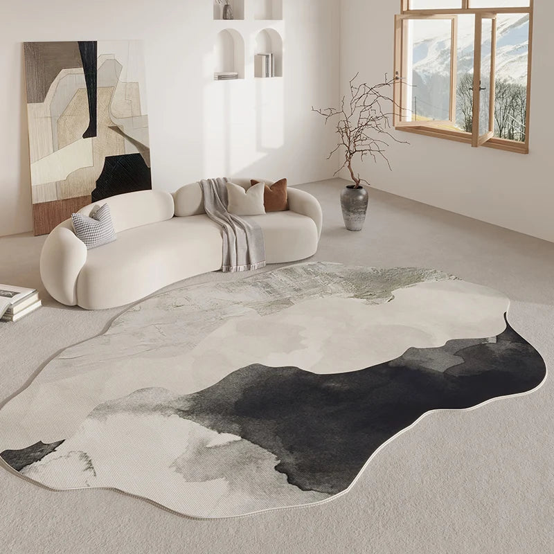 Soft Rug with Organic Shape, Non-Slip Backing, Polyester, Modern Interior, Living Room, Bedroom | Sansoti