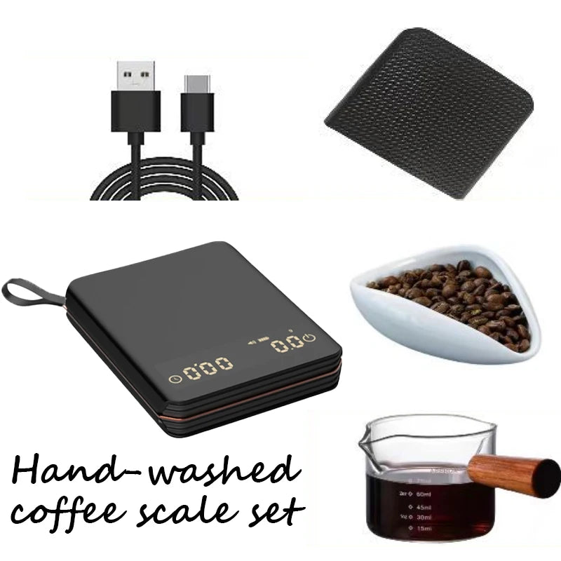 Kaffewaage Digital 2000g Wiederaufladbar USB-C Timer Espresso Präzision 0,1g LED Kompakt Tragbar Barista Küchenwaage | Sansoti