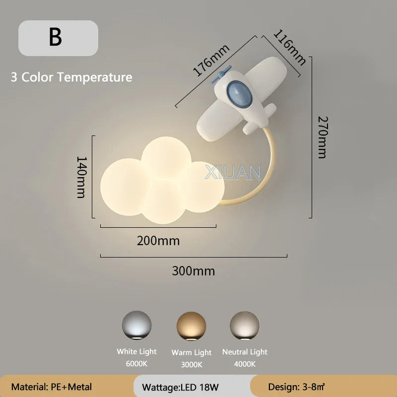 Kinderkamer Wandlamp met Sterren, Regenboog en Vliegtuig – Creatieve LED Verlichting voor Babykamer en Speelkamer | Sansoti