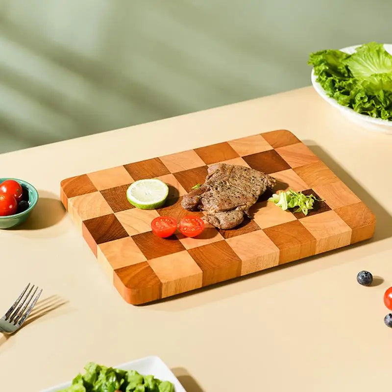 Wooden Cutting Board Checkerboard Pattern Solid Wood Sturdy Thick Planks Non-Slip Kitchen Board Professional | Sansoti