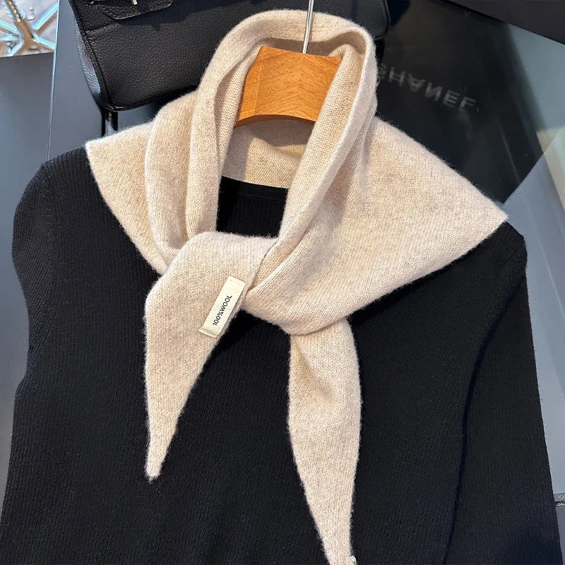 Gebreide Wollen Driehoekssjaal Dames Winterwarm Zachte Halsdoek Effen Kleur Design Comfortabel Stijlvol | Sansoti