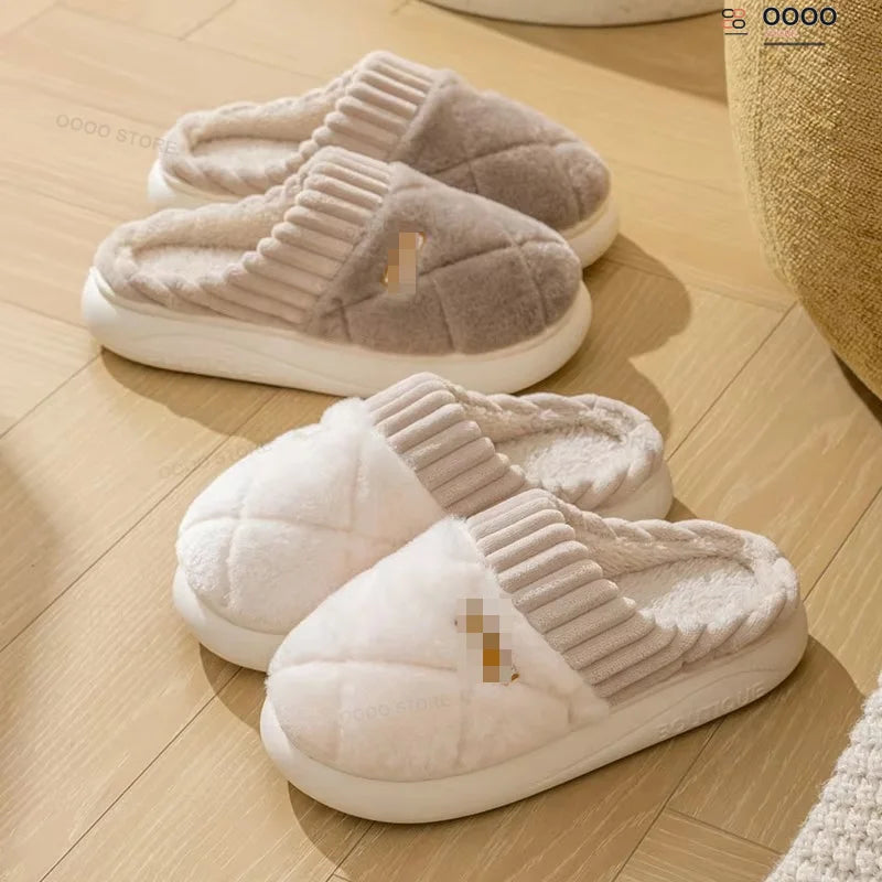 Chaussons d’intérieur en peluche à motif à carreaux, semelle épaisse, unisexes, confortables, doux, chauds et antidérapants | Sansoti