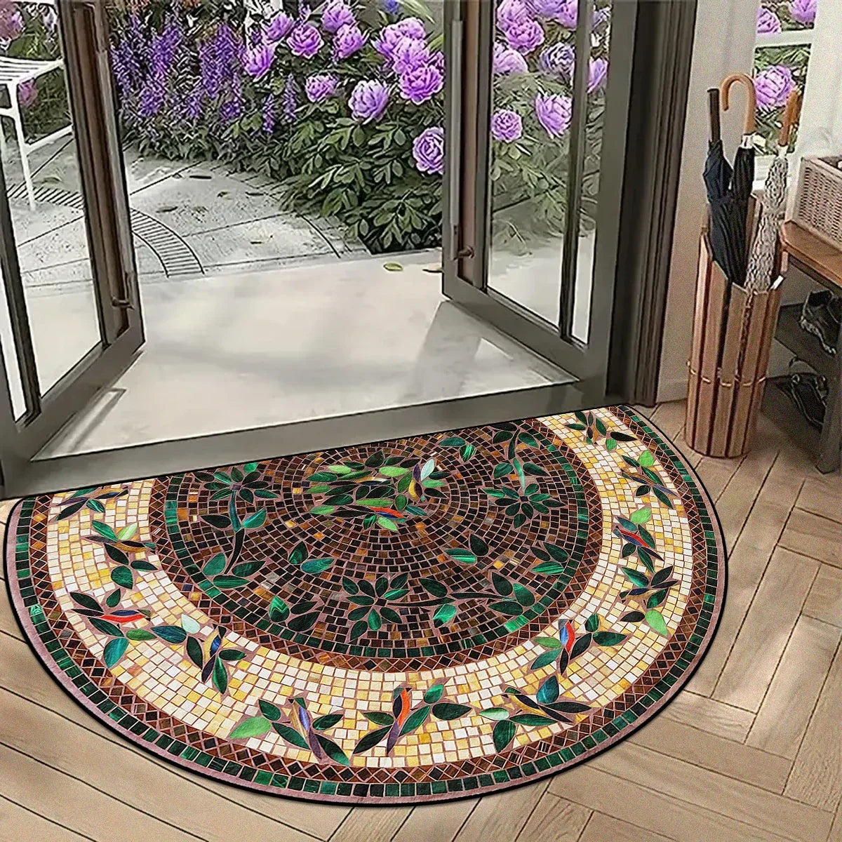 Semicircular Doormat Vintage Mosaic Pattern Non-Slip Outdoor Mat Balcony Entrance Porch Patio 60x90cm Weather-Resistant | Sansoti
