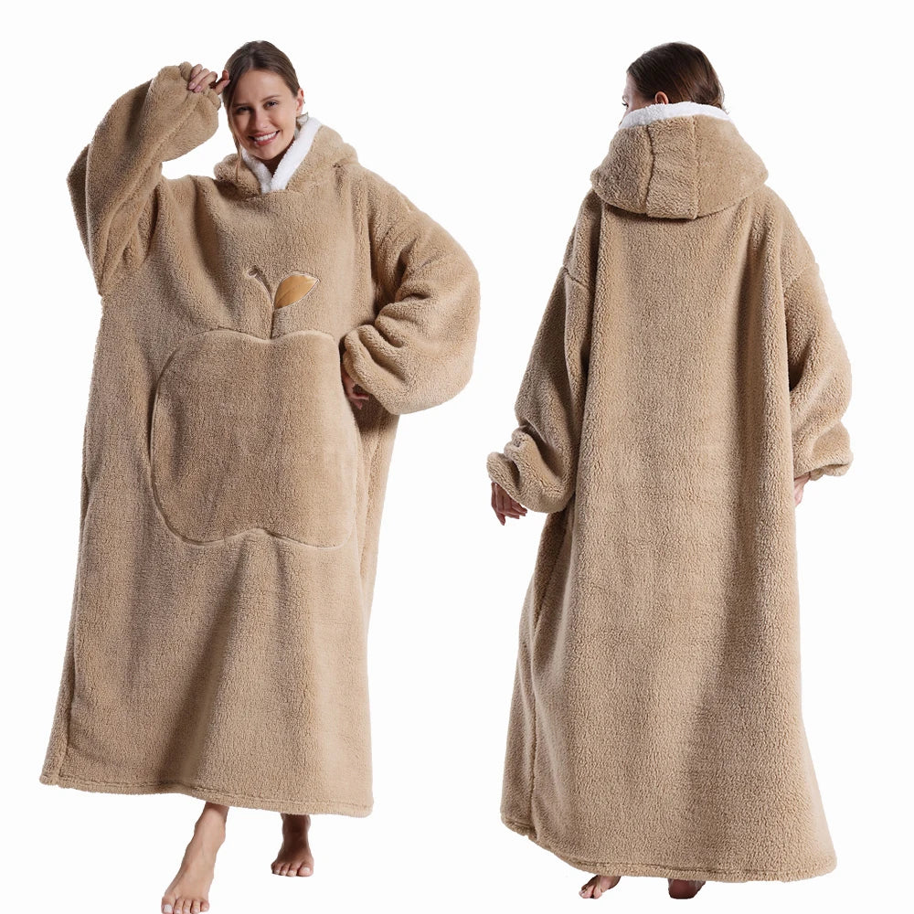 Oversized Hoodie Blanket Sherpa Fleece Hood Sleeves Relaxed Clothing Adults Winter Warmth Comfort Loungewear | Sansoti