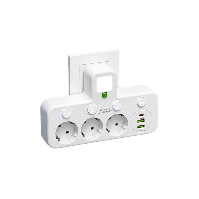 Multiprise multiple avec USB et USB-C, interrupteur et protection contre les surtensions | Sansoti