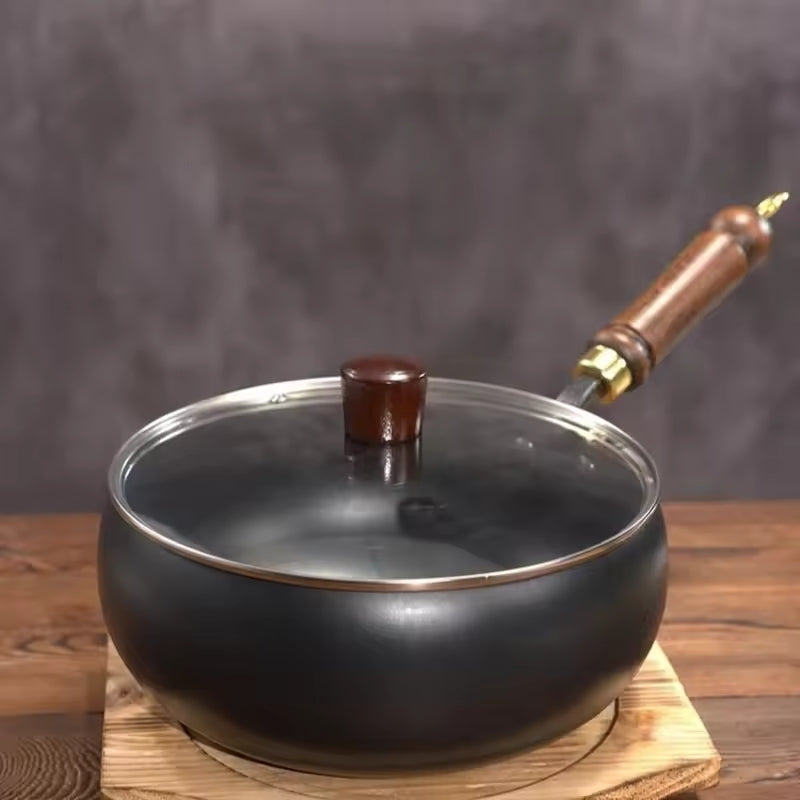 Gusseiserne Wokpfanne Mit Deckel Schwarz Ofenfest 24cm | Sansoti