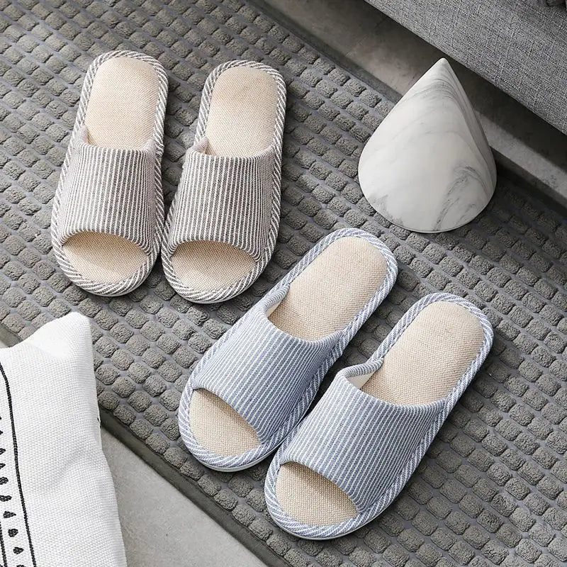 Linnen Huisslippers Unisex Lichtgewicht Indoor Open Zool Ademend Comfortabel Pantoffels Vier Seizoenen | Sansoti