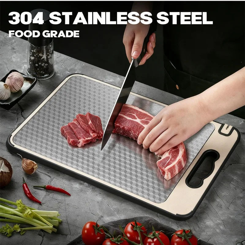 Dubbelzijdige Snijplank RVS 304 Antislip Diamantpatroon Keukenaccessoire voor Groente Vlees Fruit Brood | Sansoti