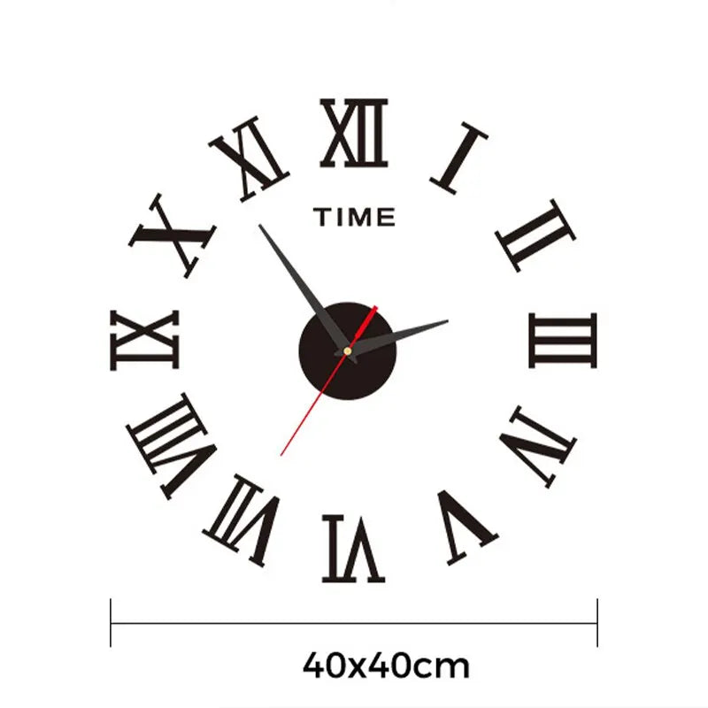 3D Wall Clock Acrylic Roman Numerals 40cm Silver Black Gold DIY Self-adhesive Clock Living Room Bedroom Large Format Wall Decoration | Sansoti