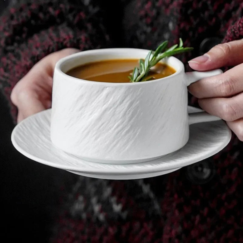 Ceramic Coffee Mug with Saucer – Scandinavian Tableware for Coffee and Tea | Sansoti