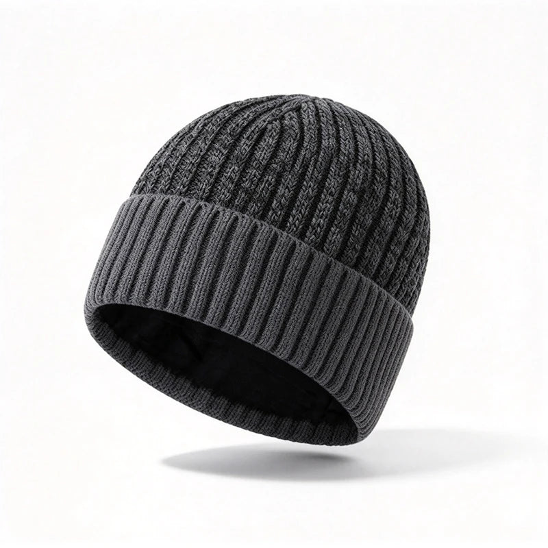 Knitted Winter Hat for Men with Fleece Lining, Ribbed Beanie, Thermal Warmth, Ski Hat for Outdoor Activities | Sansoti