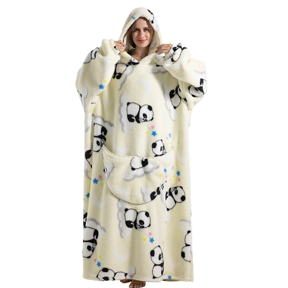 Sherpa Fleece Blanket with Sleeves and Hood 140cm Portable Oversized Home Blanket XXL Comfortable Warm Blanket | Sansoti