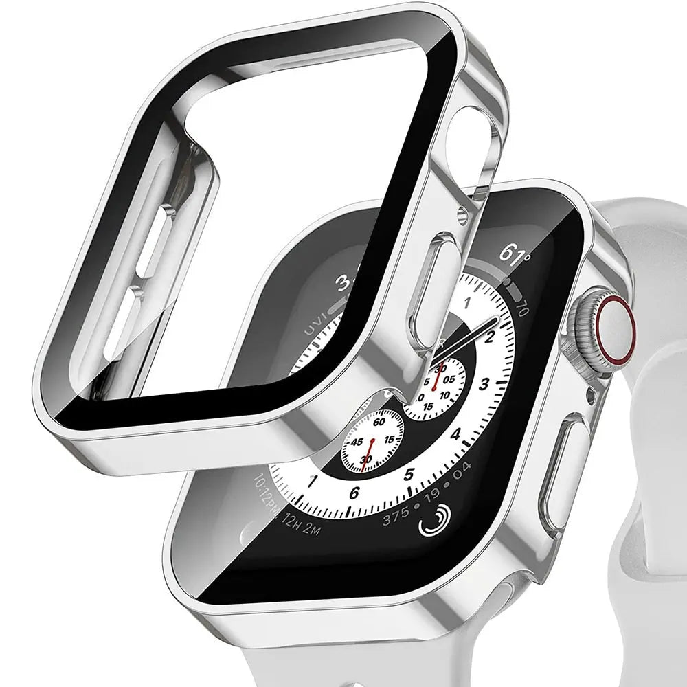 Beschermhoes met Gehard Glas voor Smartwatch 40mm 41mm 44mm 45mm Zwart Zilver Transparant Horloge Case | Sansoti