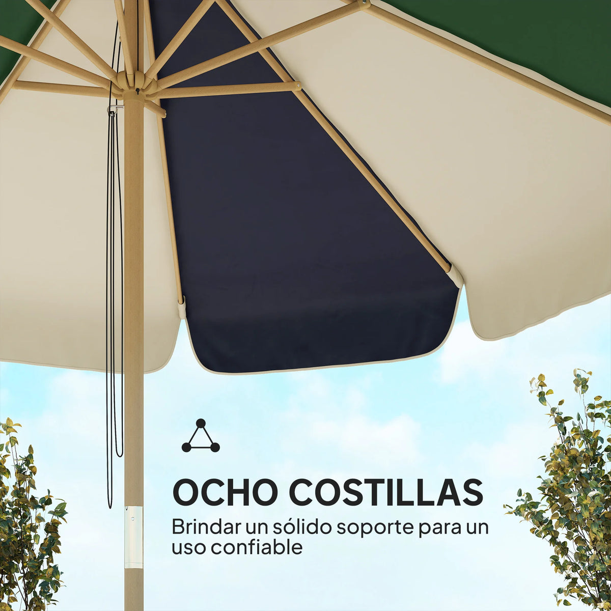 Garden parasol Ø230cm Two-tone Dark Green Cream UPF30+ Pulley System Patio Cover Beach Garden Balcony | Sansoti