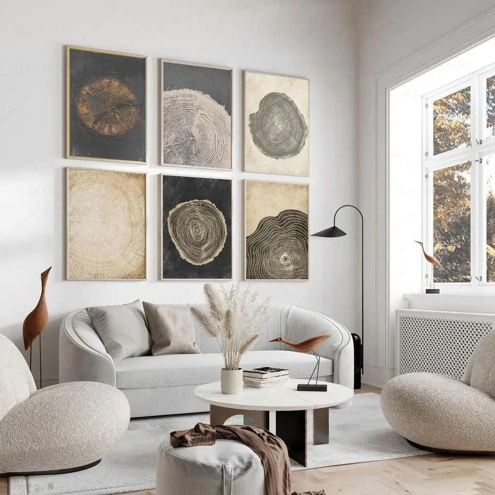 Abstract Canvas Painting with Tree Rings Pattern - Modern Wall Decoration - Natural Art for Living Room and Bedroom | Sansoti