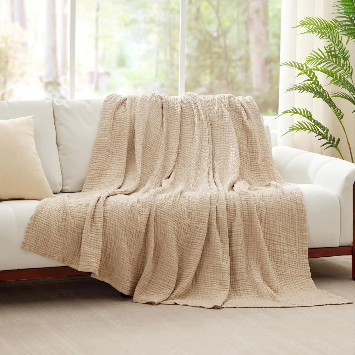 Muslin Throw Six-Layer Cotton Blanket Soft Breathable 198x229cm Bed Sofa Living Room Year-Round Comfort Warmth | Sansoti