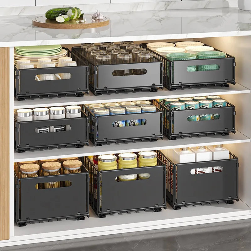 Extendable Spice Drawer Kitchen Carbon Steel 37.5cm Black Cabinet Organizer Pull-Out Spice Rack Deep Cabinet Storage Tray | Sansoti