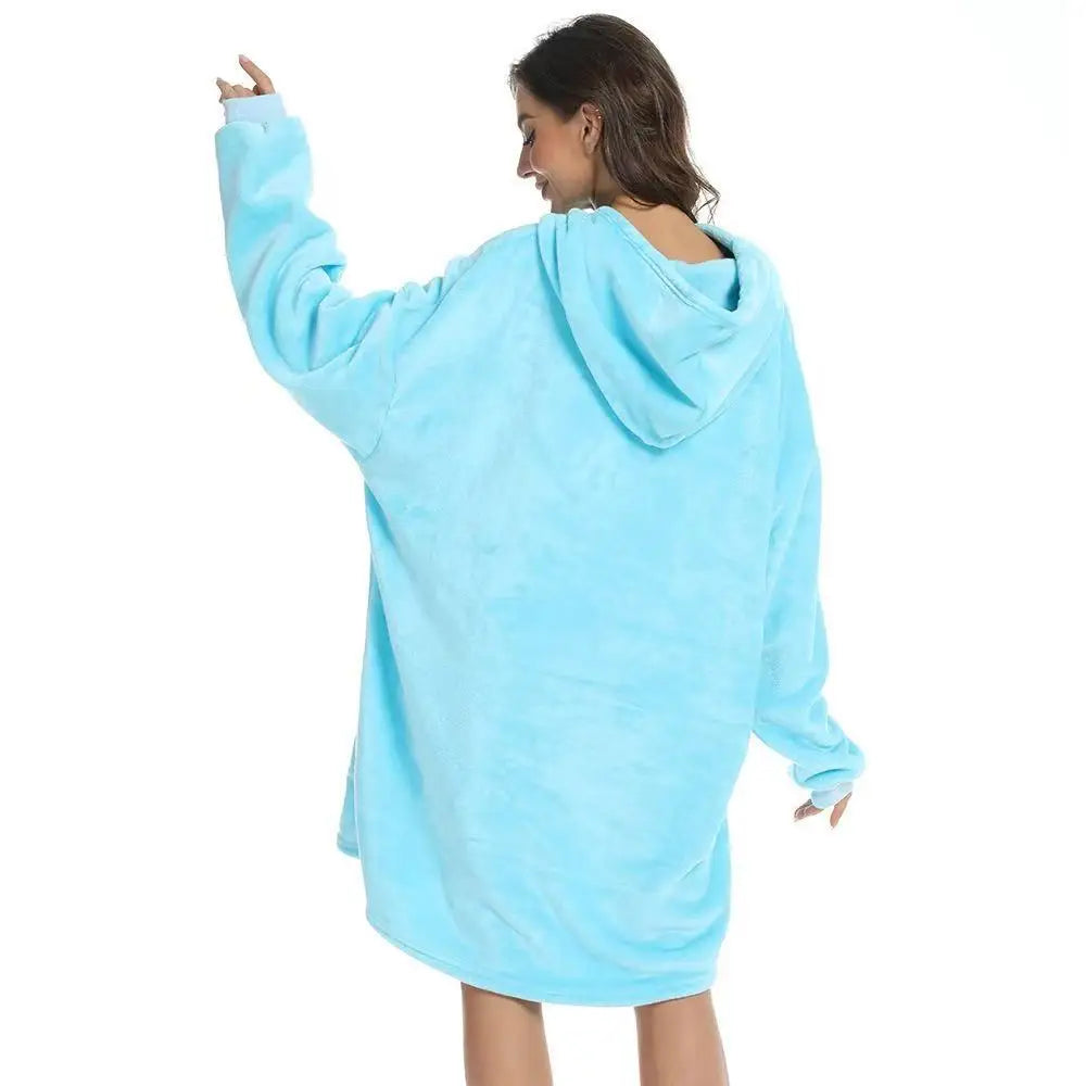 Reversible Hoodie Blanket Fleece Wearable with Pocket Oversized House Robe Loungewear Comfortable Homewear | Sansoti