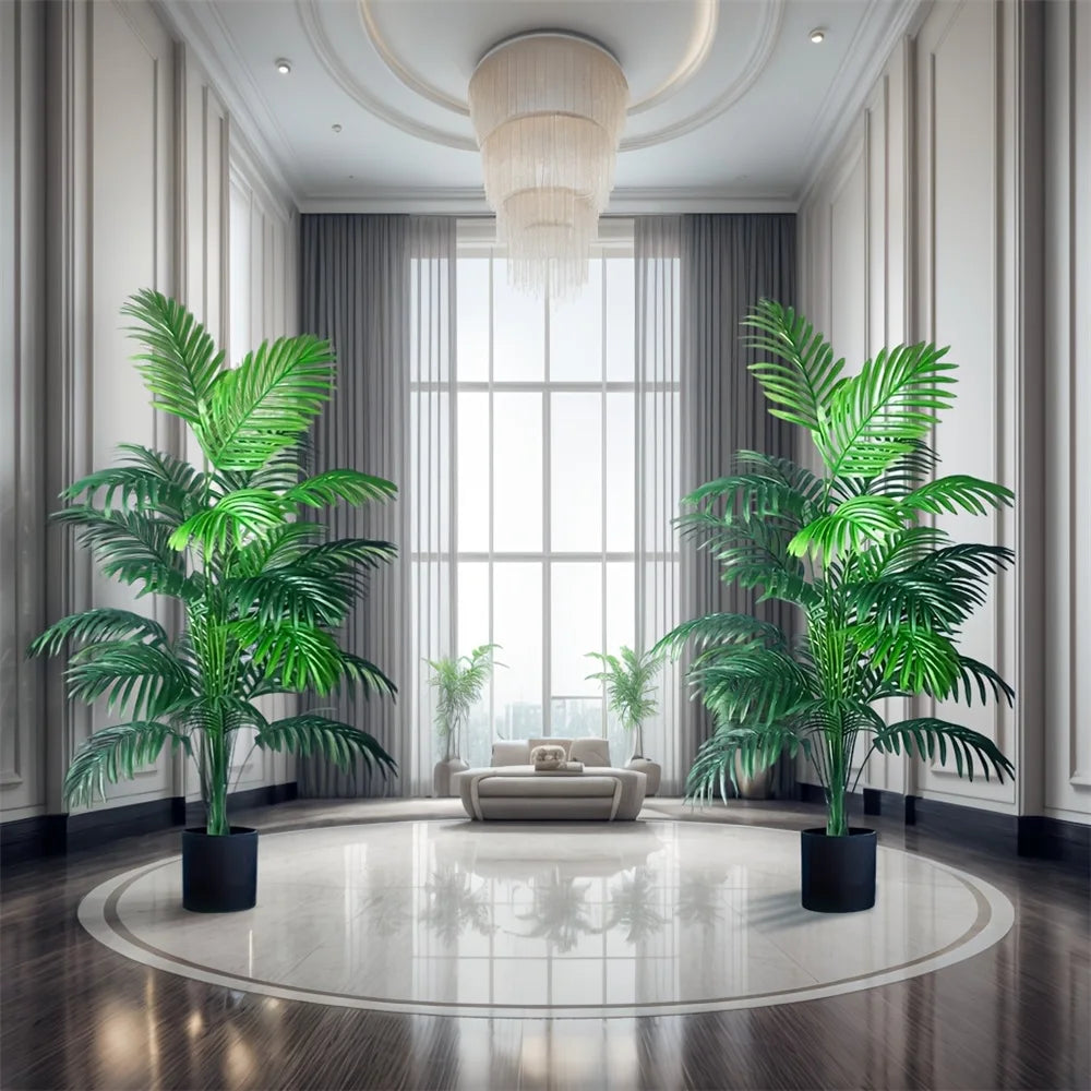 Kunstpflanze Areca Palme 90cm 24 Blätter Außen Innen Wohnzimmer Schlafzimmer Künstliche Palme Dekorativer Kunstbaum Set 2 | Sansoti