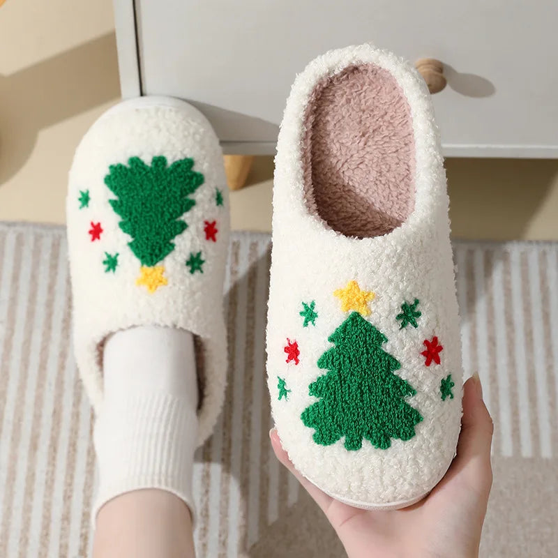 Festliche Hausschuhe mit Weihnachtsmotiv, Winterwärme, rutschfeste Pantoffeln, bequem für Damen und Herren | Sansoti