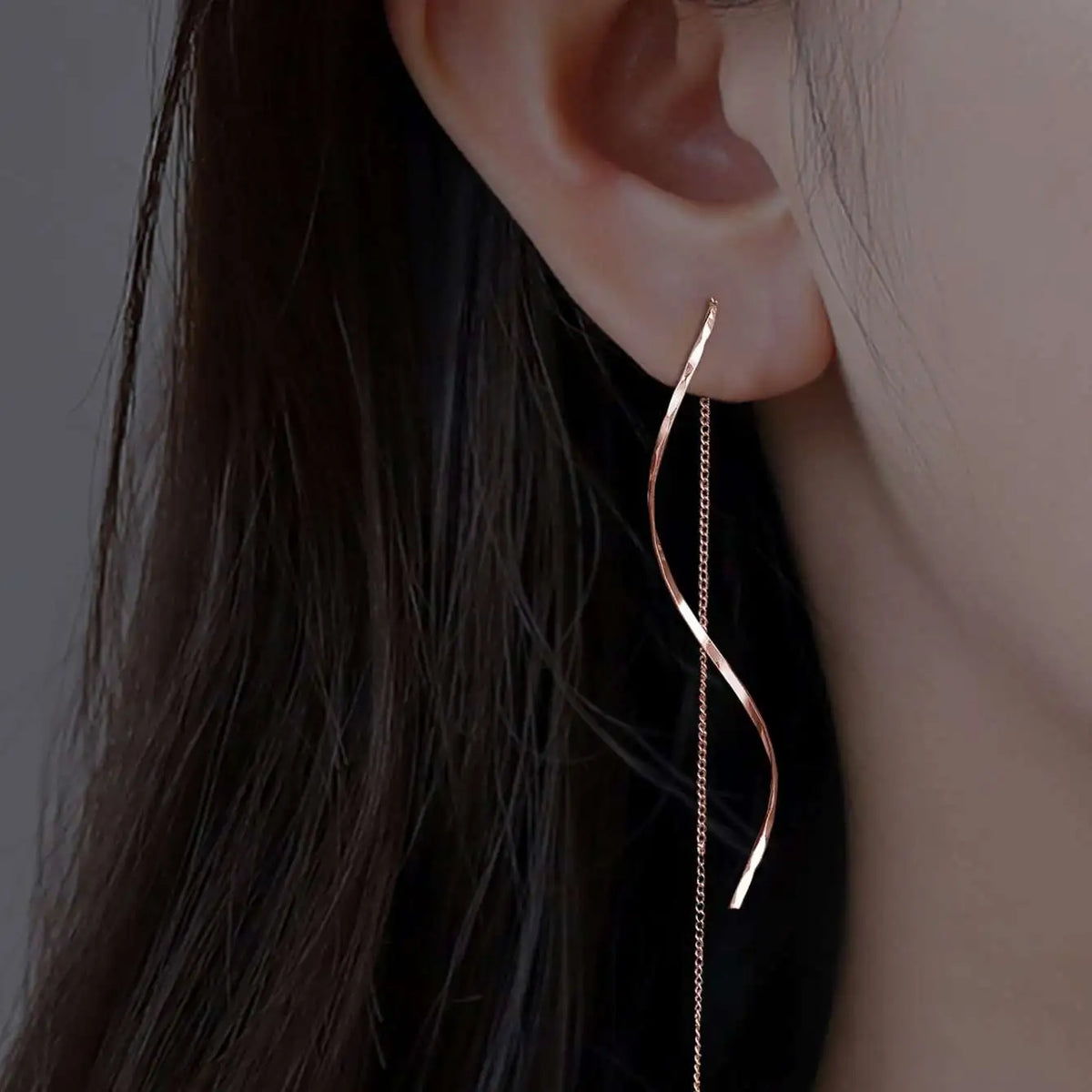 Wavy Earrings with Tassels Gold Silver Rose Statement | Sansoti