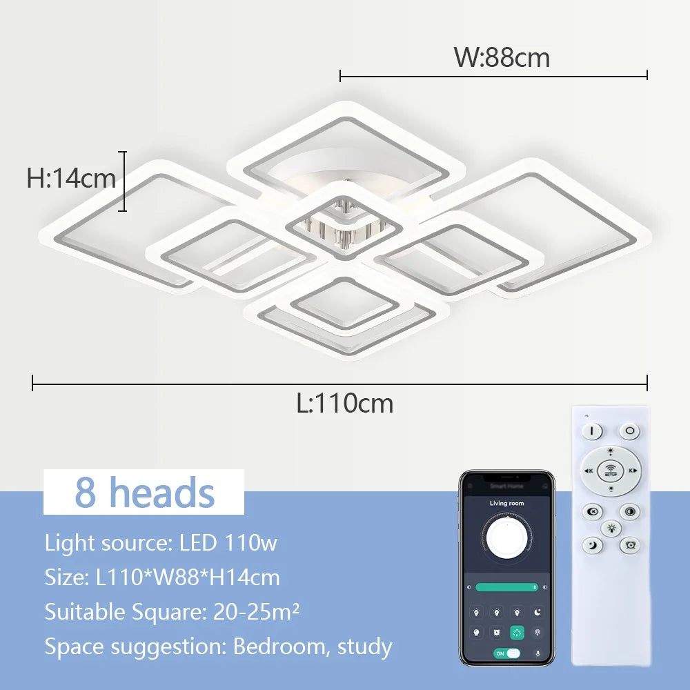 LED-Deckenlampe Dimmbar Quadratisch Acryl Weiß Fernbedienung Wohnzimmer Schlafzimmer Modern 35W-160W Deckenleuchte Arbeitszimmer | Sansoti