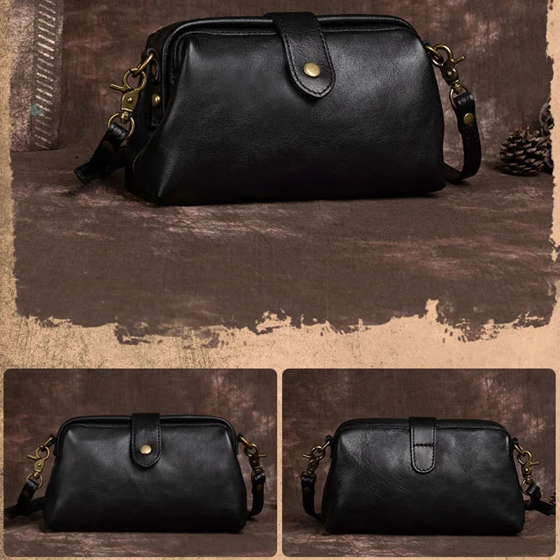 Handmade Retro Leather Shoulder Bag, Vintage Crossbody Women's Handbag, Bohemian Style Carryall, Everyday | Sansoti
