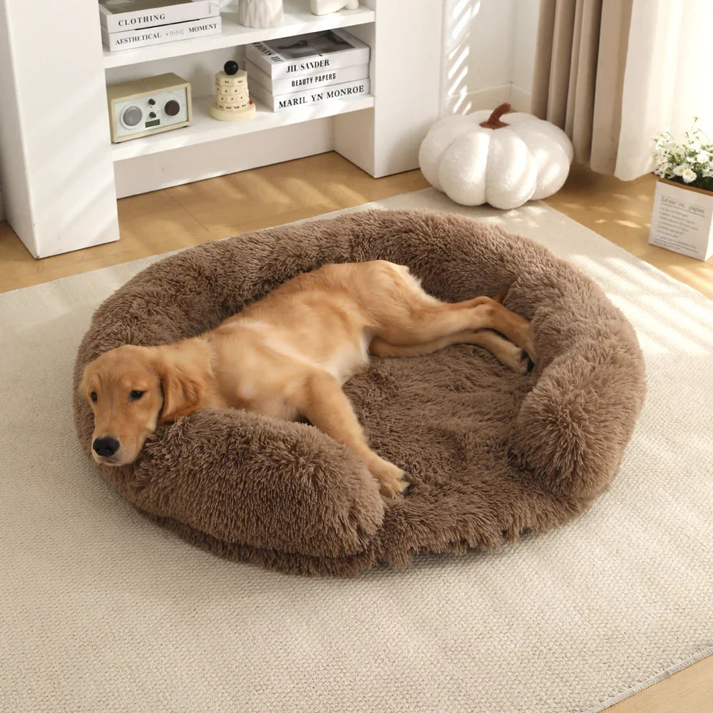 Semi-Round Plush Dog Bed with Non-Slip Base Removable Cover Soft Sleeping Spot Washable Pet Dog Bed | Sansoti
