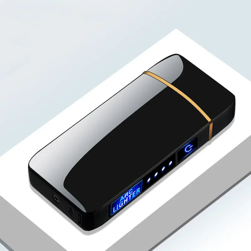 Electronic Plasma Lighter USB Rechargeable Windproof Metal Blue For Candles Pipes Mosquito Coils Double Arc Touch Sensor LED Display | Sansoti