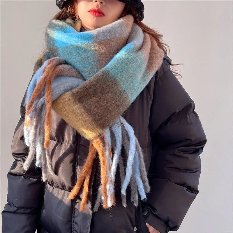 Cashmere Wool Scarf 38x230cm Rainbow Colors Winter Warmth Women's Neck Scarf Shoulder Wrap Statement Accessory | Sansoti