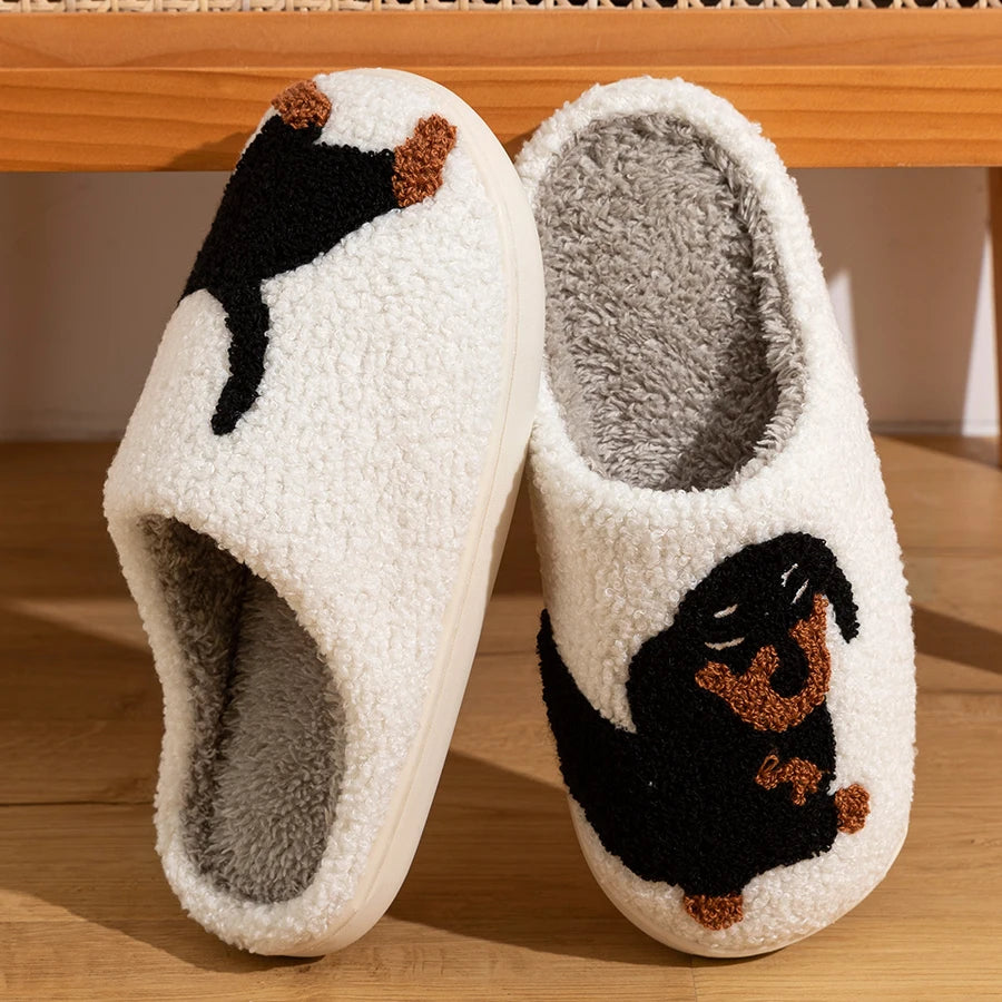 Teckel Pantoffels Dames Wit – Zachte Pluche Huisslippers Winter Indoor Antislip Warmvoering Comfortabel | Sansoti