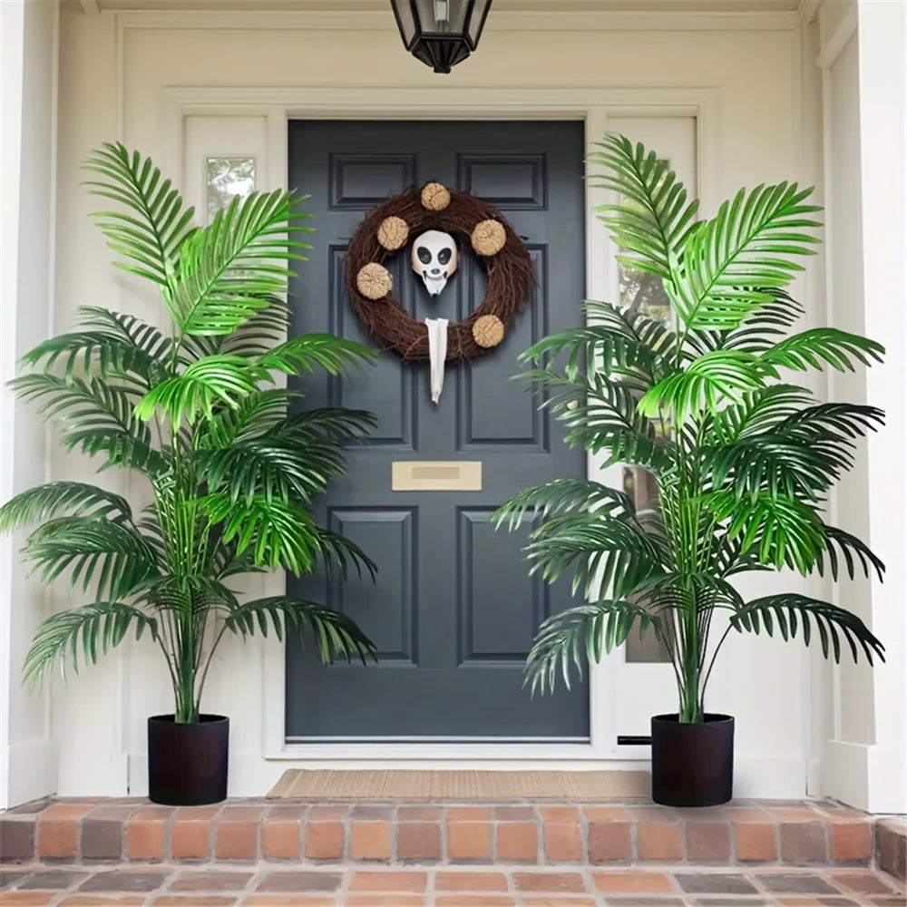 Kunstpflanze Areca Palme 90cm 24 Blätter Außen Innen Wohnzimmer Schlafzimmer Künstliche Palme Dekorativer Kunstbaum Set 2 | Sansoti