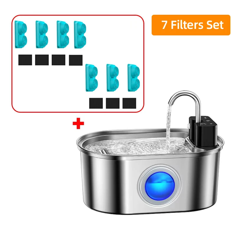 Draadloze Drinkfontein voor Katten RVS 3.2L Met Filter Oplaadbaar Stil Waterdispenser Huisdier Drinkbak | Sansoti