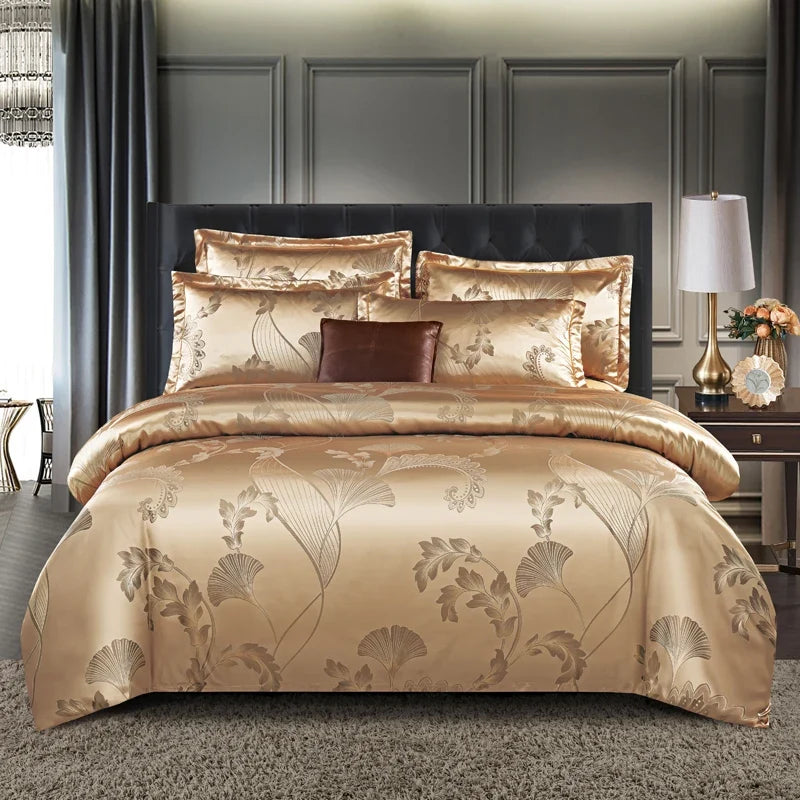 Satijnen Jacquard-Bettbezug-Set 220x240 für zwei Personen, Sommerbettwäsche, luxuriöser Bettbezug für das Schlafzimmer | Sansoti