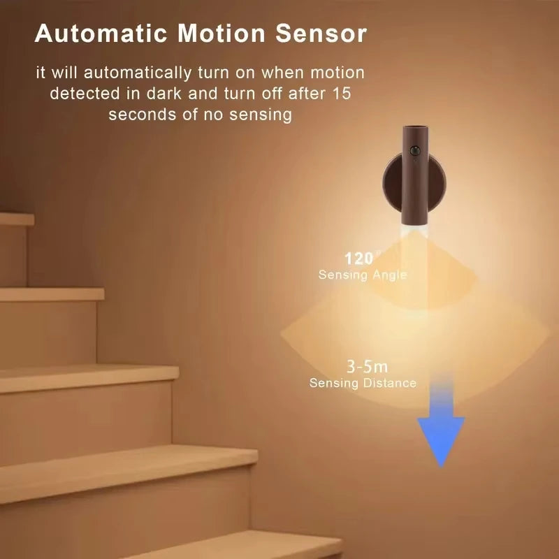Rechargeable Night Light with Motion Sensor, Wooden Wall Lamp with Magnetic Mounting, Warm White LED Light for Bedroom | Sansoti