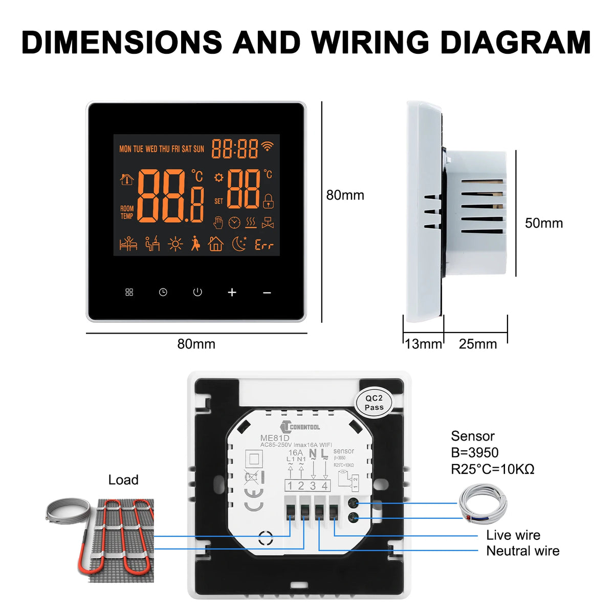 Slimme WiFi Thermostaat 16A Vloerverwarming met Touchscreen Temperatuurregelaar App Bediening Digitaal | Sansoti