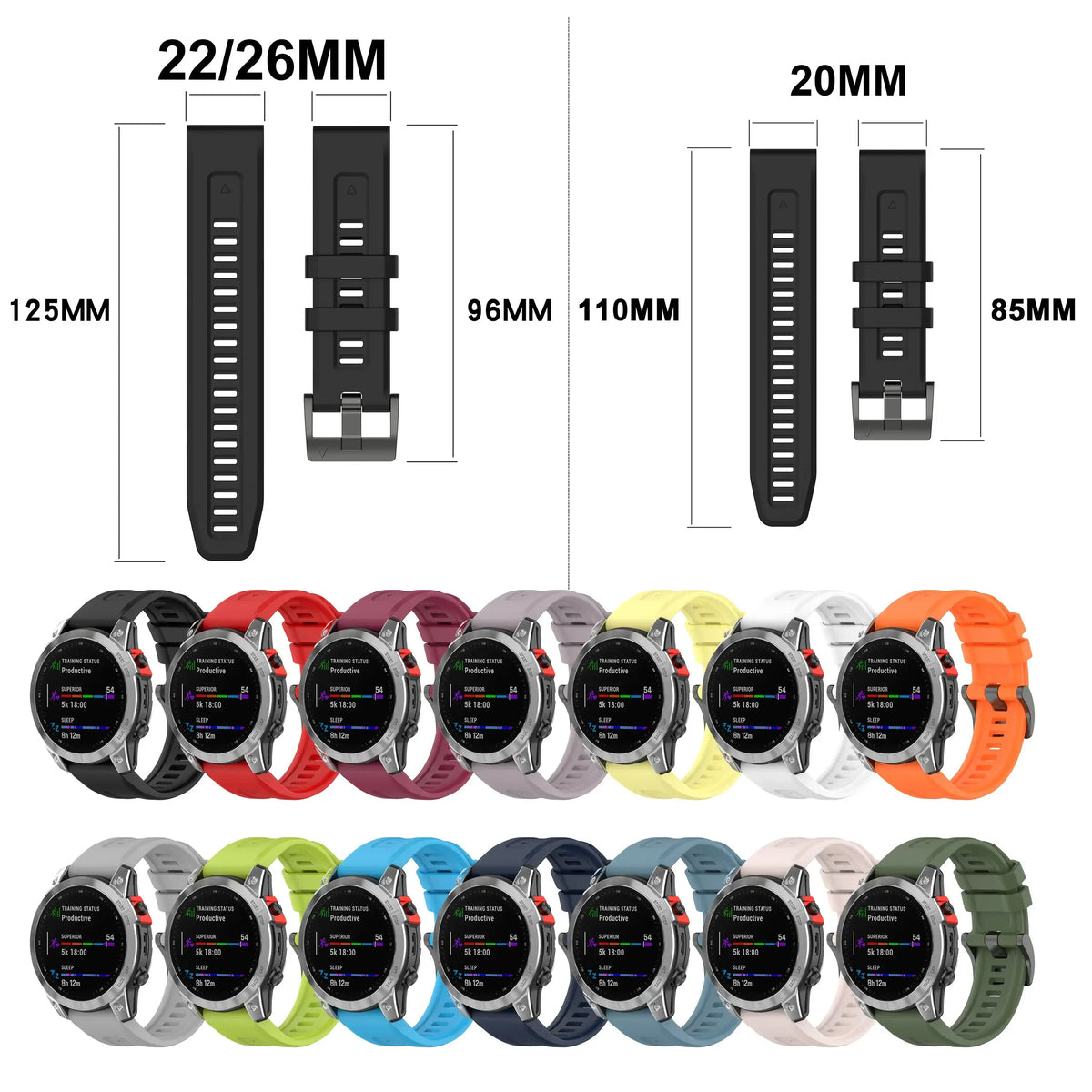 Silicone Smartwatch Band 20mm 22mm 26mm Adjustable Sports Watch Wristband Replacement Strap Comfortable | Sansoti