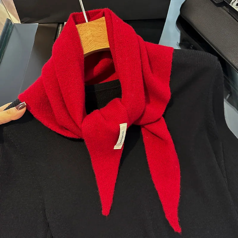 Gebreide Wollen Driehoekssjaal Dames Winterwarm Zachte Halsdoek Effen Kleur Design Comfortabel Stijlvol | Sansoti