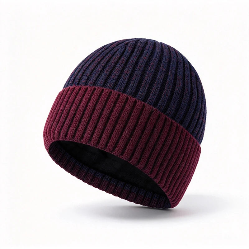Knitted Winter Hat for Men with Fleece Lining, Ribbed Beanie, Thermal Warmth, Ski Hat for Outdoor Activities | Sansoti