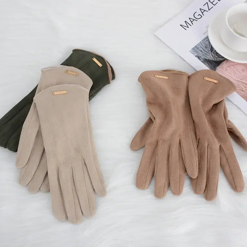 Suède Winterhandschoenen Touchscreen Dames Heren Warm Winddicht Rijhandschoenen Beige Zwart Roze Grijs Winter | Sansoti