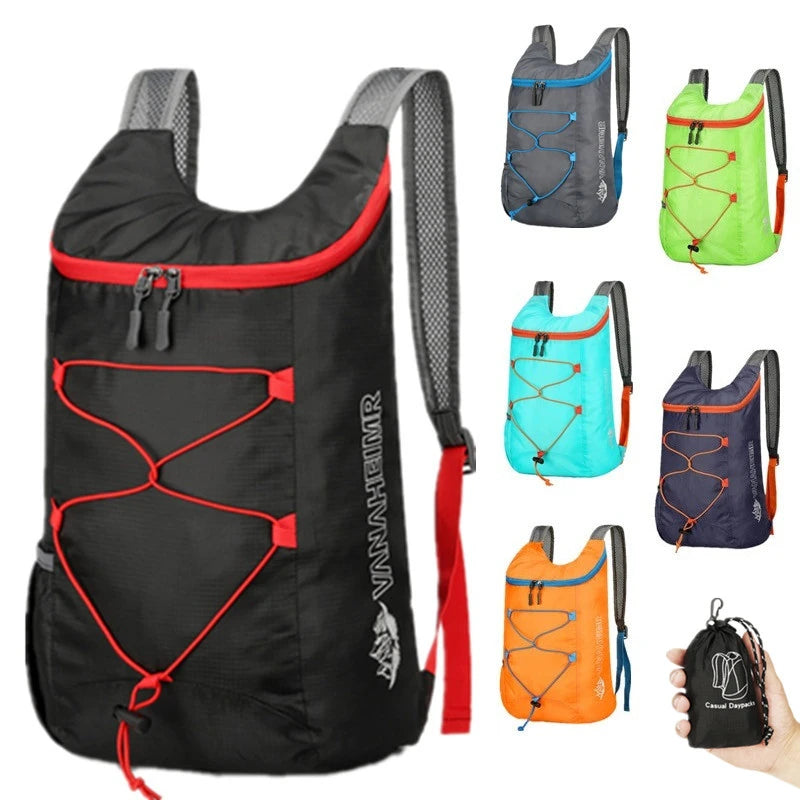 Sac à dos pliable 20 L étanche en polyester noir gris bleu vert orange pour la randonnée, le camping et les voyages | Sansoti