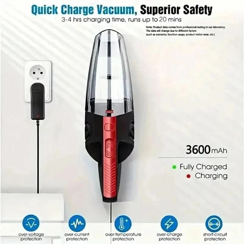 Wireless Crumb Vacuum Car Vacuum Cleaner 120W Suction Power Handheld Vacuum with Attachments for Wet and Dry Use Compact Rechargeable Design | Sansoti