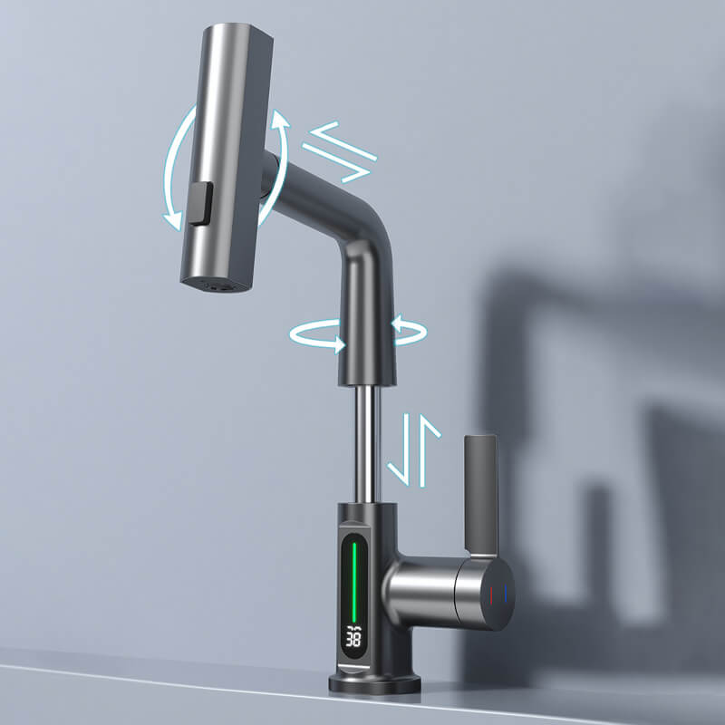 Flexible Kitchen Faucet with LED Temperature Indicator Chrome Black White 360° Rotatable Extendable 60cm for Kitchen and Bathroom | Sansoti