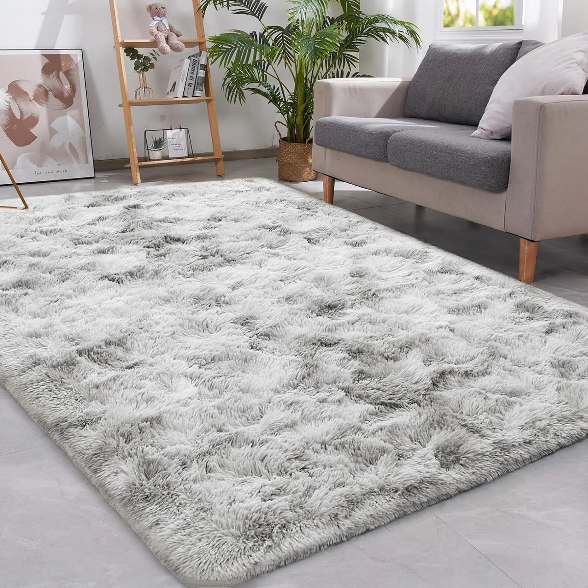 Kleed woonkamer - Tie Dyed Donkergrijs Tapijt Shaggy Tapijten voor Woonkamer Slaapkamer Baby Vloermatten Antislip Wasbaar Home Decor Deken