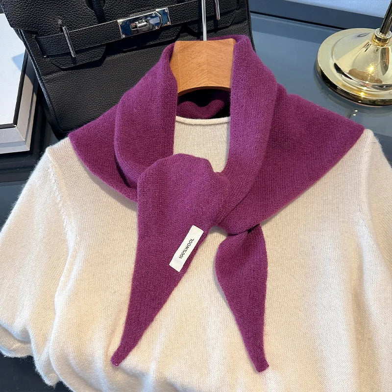 Gebreide Wollen Driehoekssjaal Dames Winterwarm Zachte Halsdoek Effen Kleur Design Comfortabel Stijlvol | Sansoti