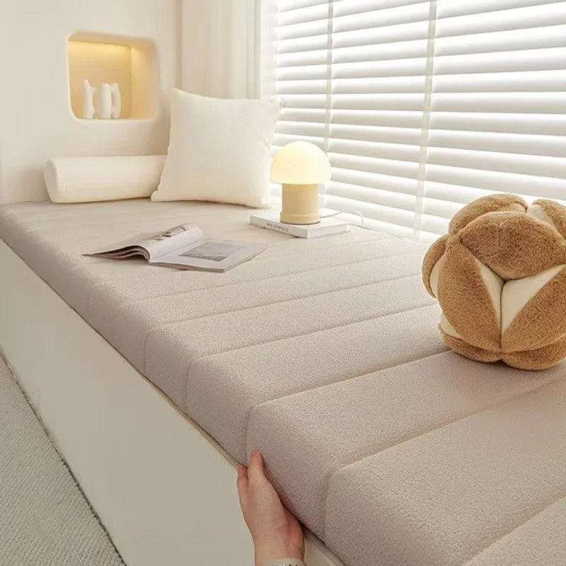 Velvet seat cushion, 4 cm thick, non-slip teddy bench mat for garden benches, windowsills, indoor and outdoor garden furniture | Sansoti