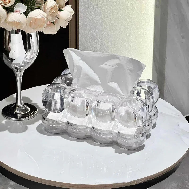Round Acrylic Tissue Box Transparent Sculptural Shape Living Room Bedroom Office Decorative Interior Object | Sansoti