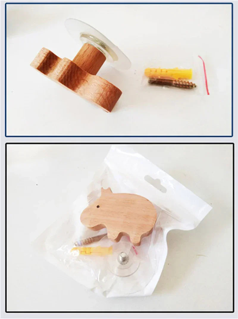 Crochets muraux en bois animaux autocollants, porte-manteaux pour chambre d'enfant, design scandinave, décoration murale | Sansoti