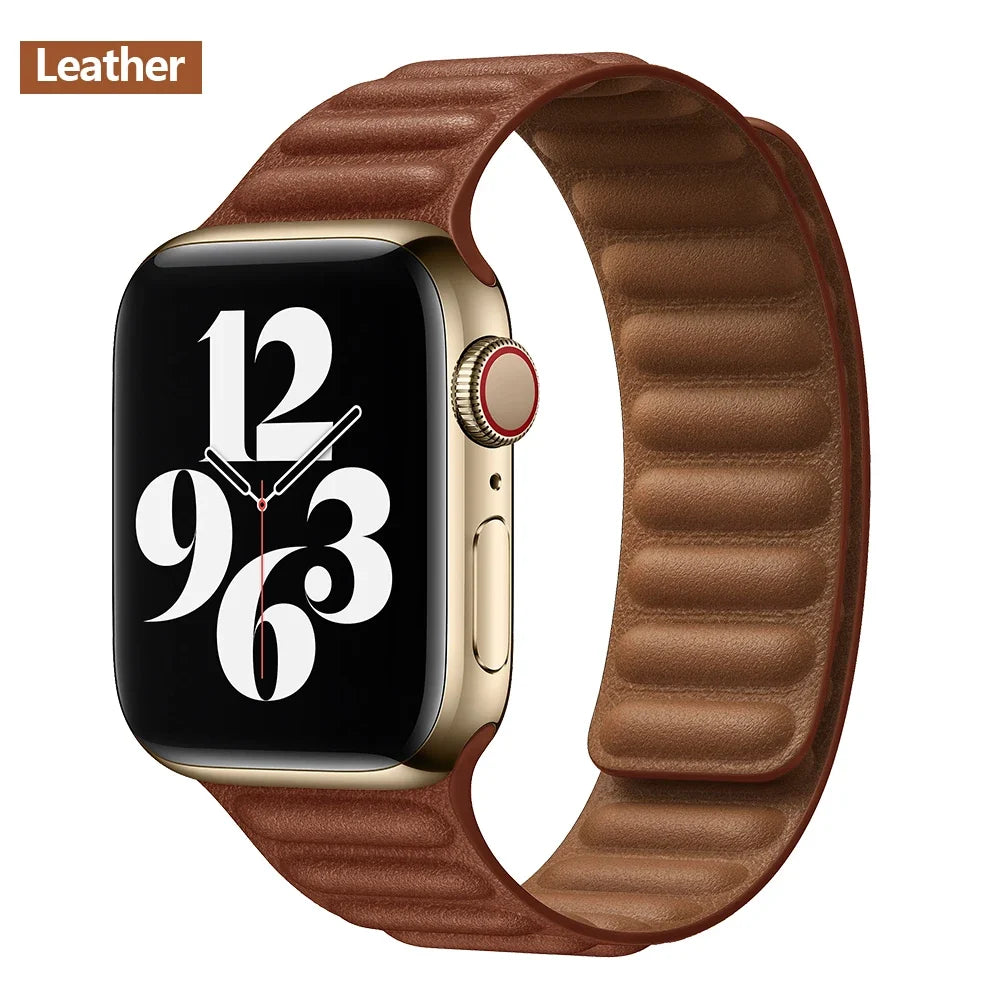 Leather Watch Band with Magnetic Closure 38-49mm Adjustable Smartwatch Accessory Wristband Stylish | Sansoti