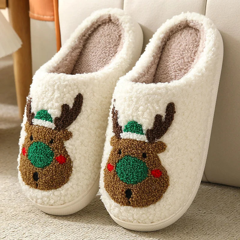Festliche Hausschuhe mit Weihnachtsmotiv, Winterwärme, rutschfeste Pantoffeln, bequem für Damen und Herren | Sansoti